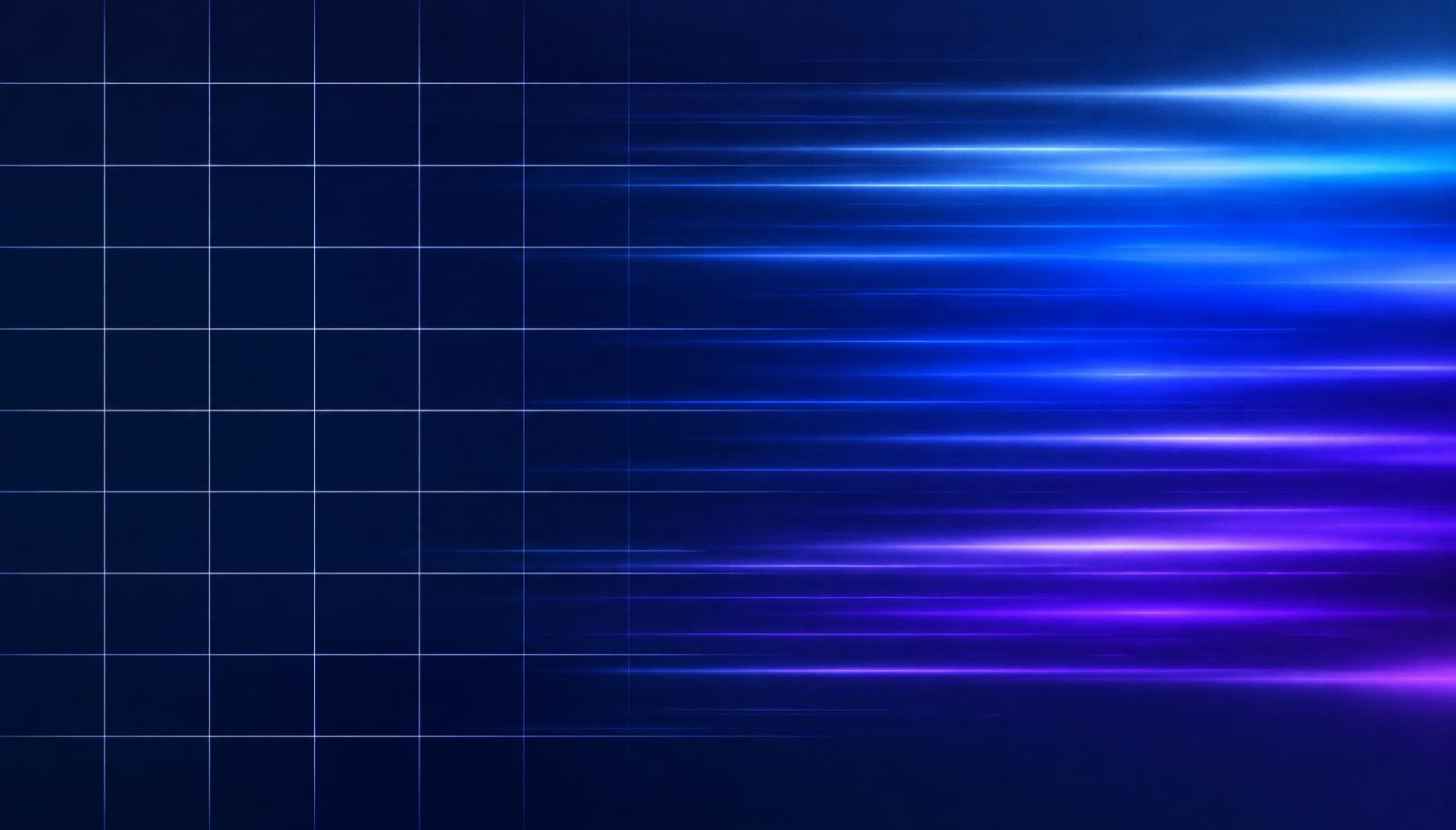 Abstract calm line grid accelerating into motion-blurred streaks of blue and violet light